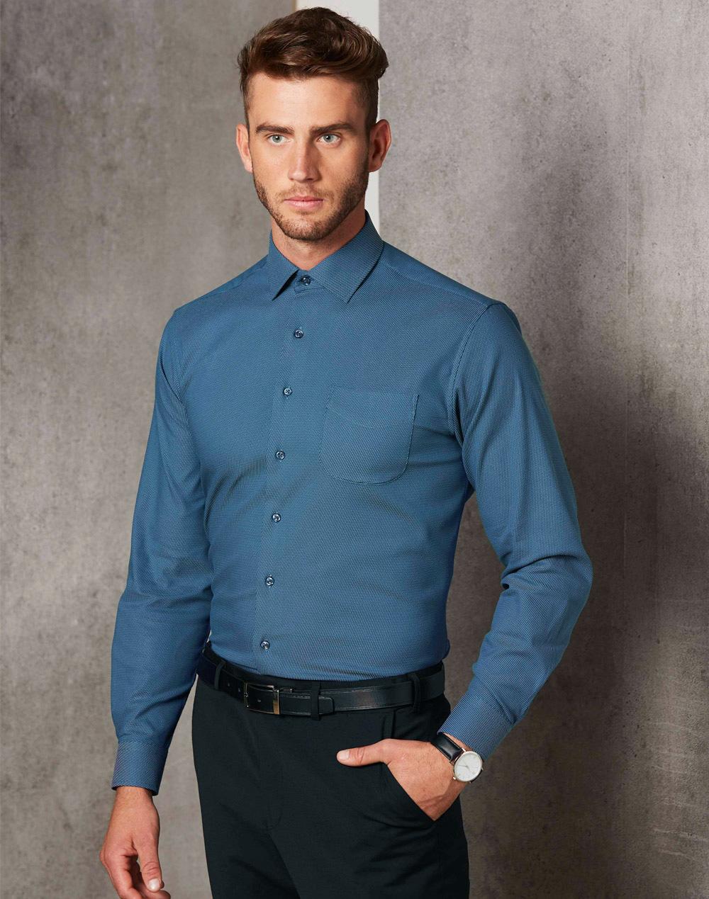 Men's Pin Dot Stretch L/S Shirt | M7400L