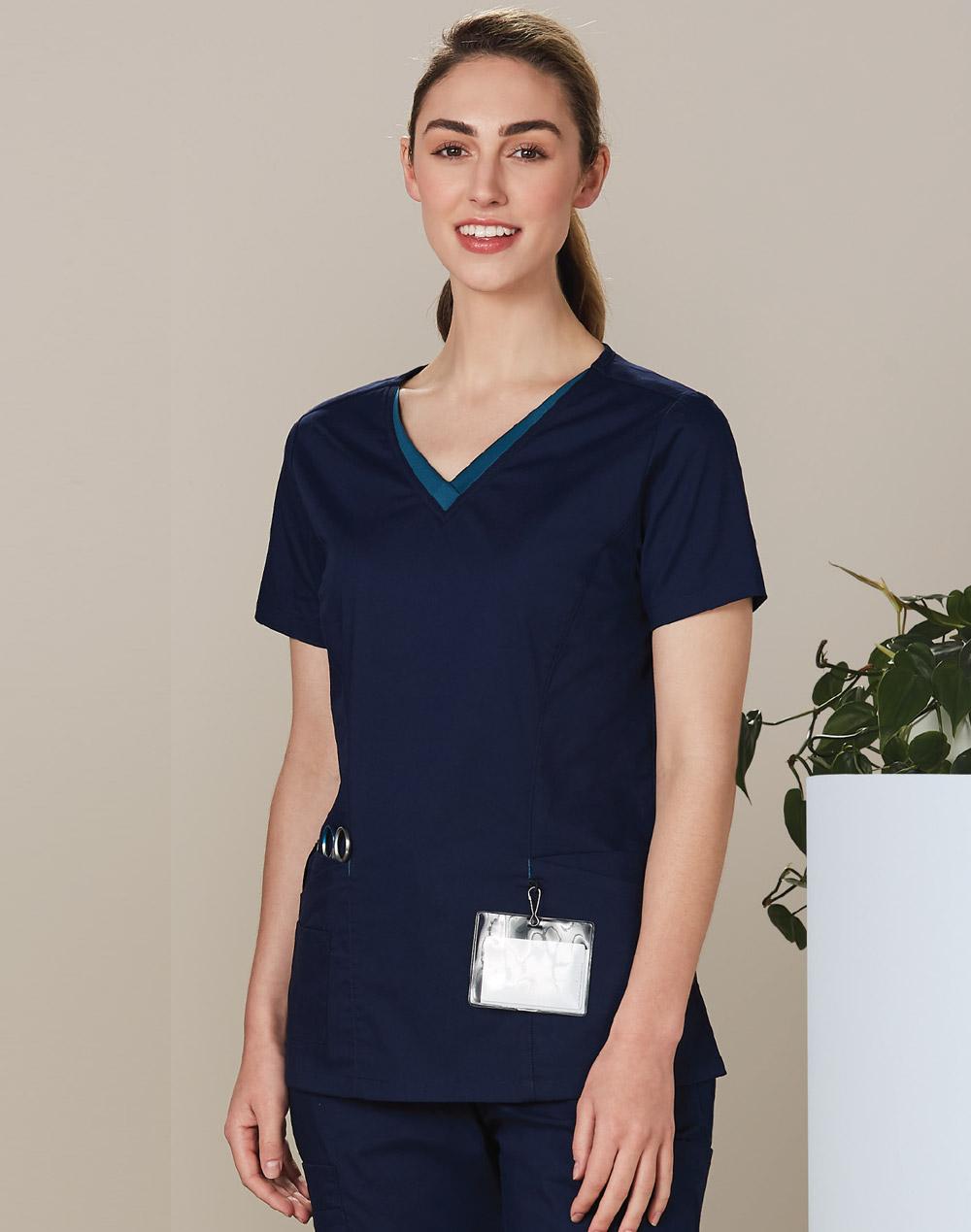 Ladies' Contrast Colour S/S Scrub Top | M7660