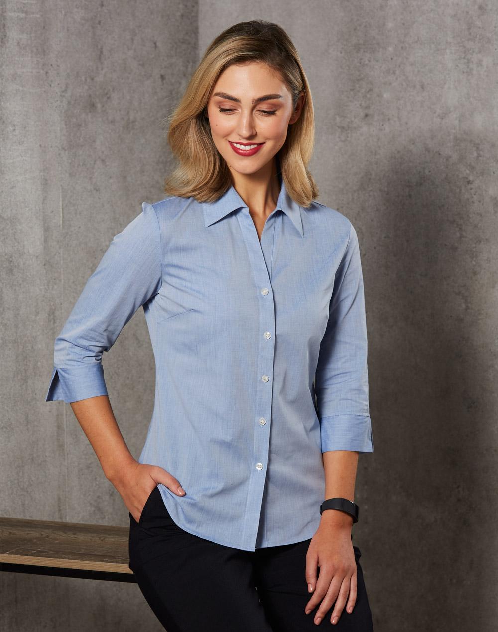 Women's Fine Chambray 3/4 Sleeve Shirt | M8013