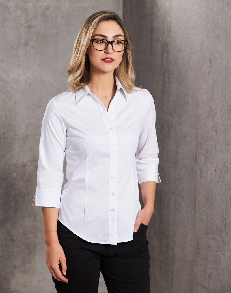 Women's Fine Twill 3/4 Sleeve Shirt | M8030Q