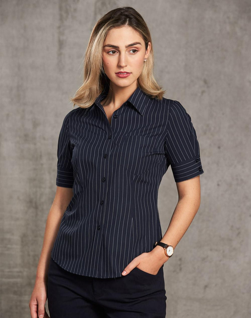 Women's Pin Stripe Short Sleeve Shirt | M8224