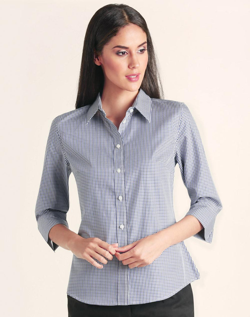 Ladies' Two Tone Check 3/4 Sleeve Shirt | M8320Q