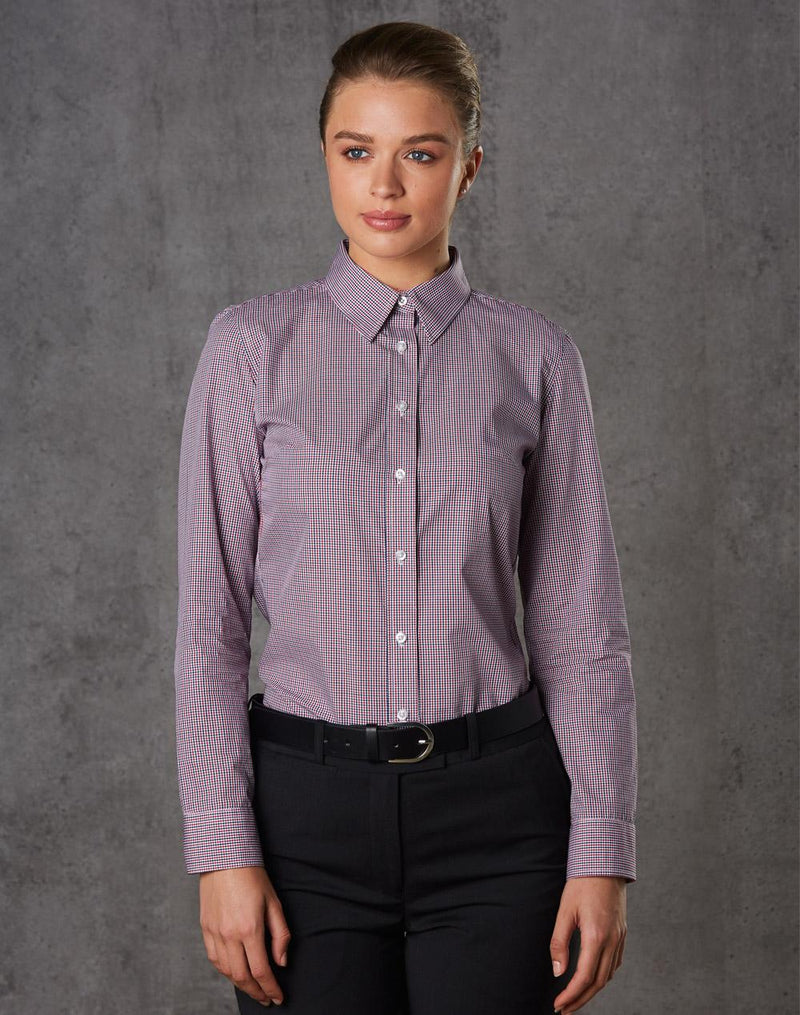 Ladies' Two Tone Mini Check L/S Shirt | M8340L