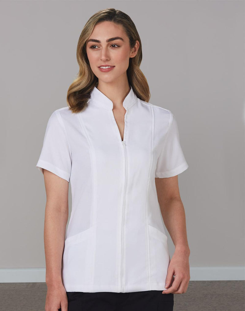 Women's Full Zip Front Short Sleeve Tunic | M8636S