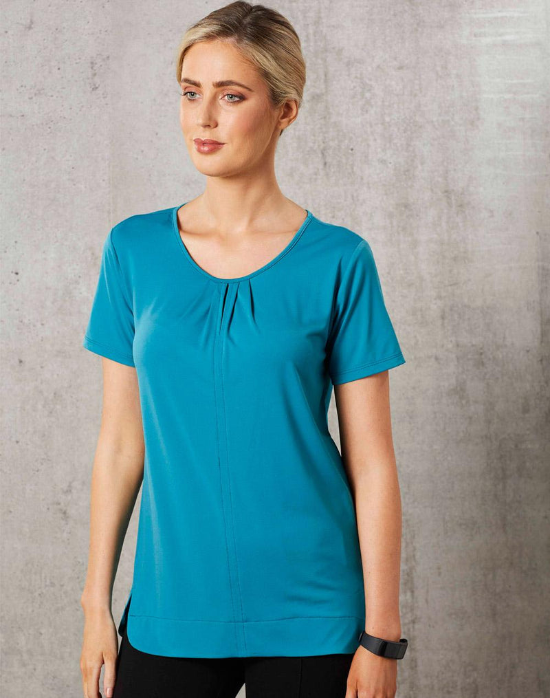 Ladies' Round Neck with Pleats S/S Knit Top  | M8850