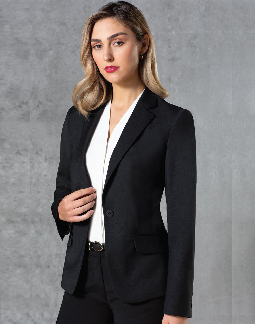 Ladies' Wool Blend Stretch One Button Cropped Jacket | M9201
