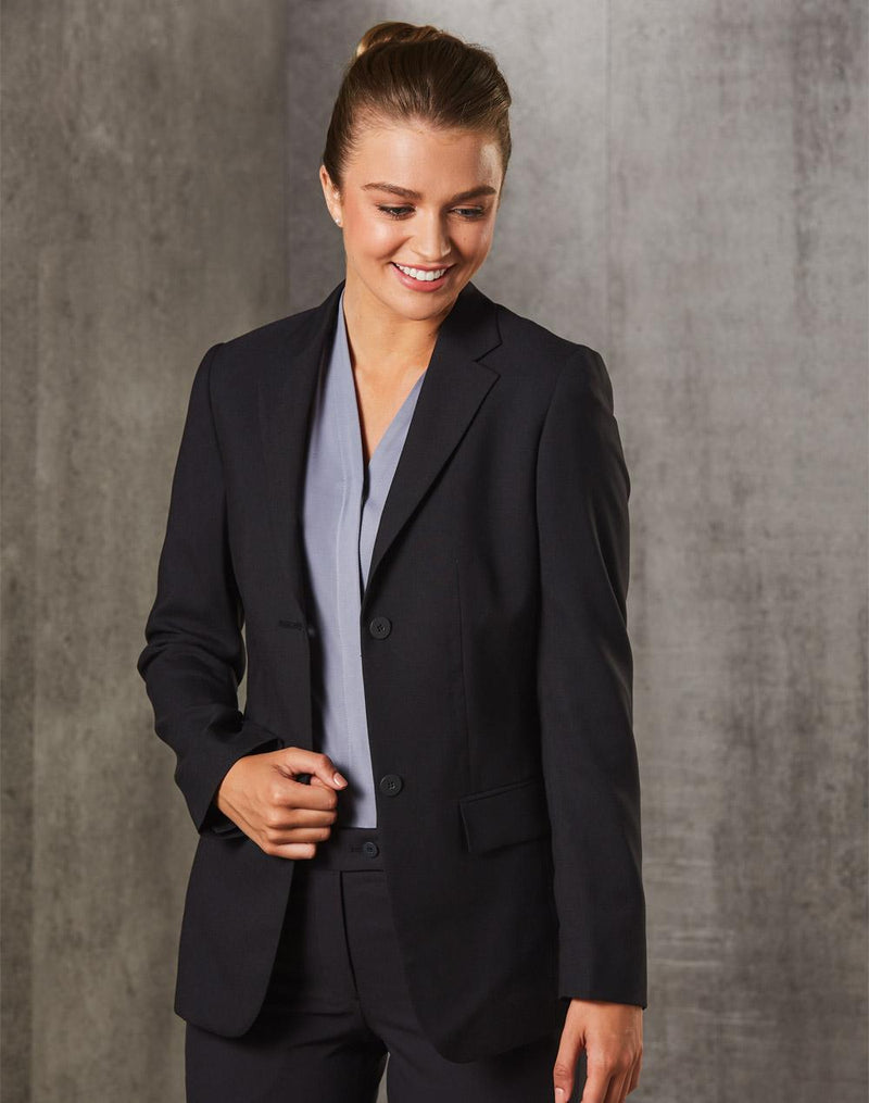 Women's Two Buttons Mid Length Jacket in Poly/Viscose Stretch | M9206