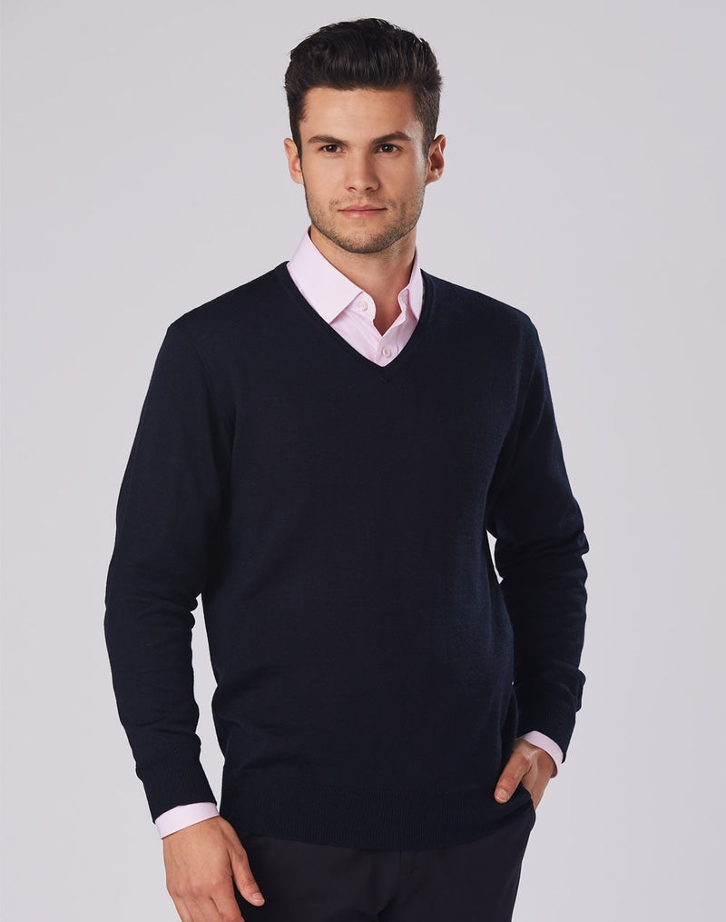 Men's 100% Merino Wool V Neck L/S Sweater | M9502