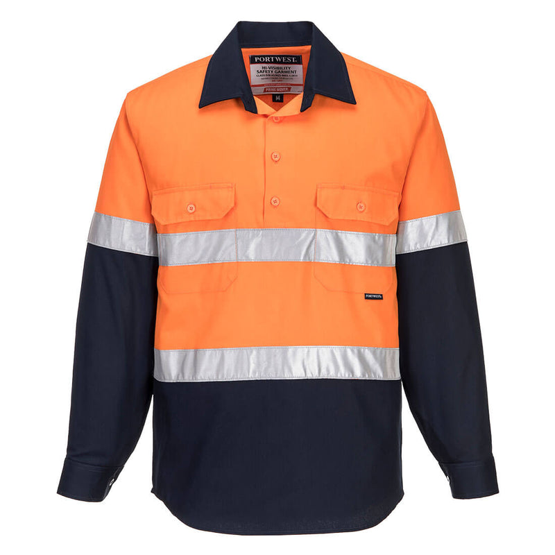 Hobart Hi-Vis Contrast 1/2 Button Shirt L/S | MC101
