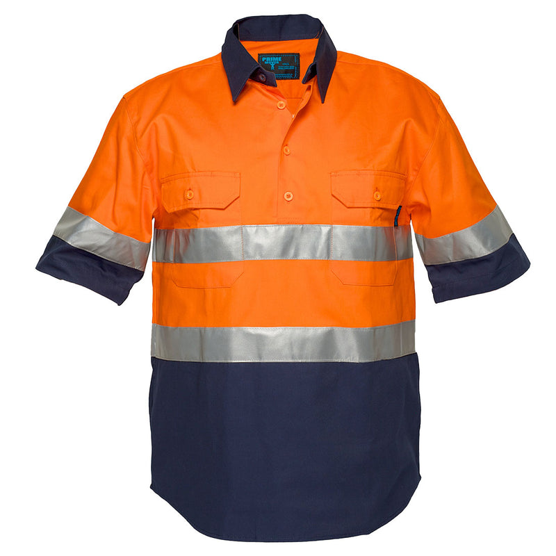 Hi-Vis Two Tone Regular Weight Short Sleeve Closed Front Shirt with Tape | MC102