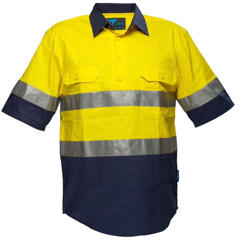 Hi-Vis Two Tone Regular Weight Short Sleeve Closed Front Shirt with Tape | MC102