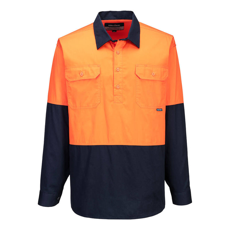 Canberra Hi-Vis Lightweight Contrast 1/2 Button Class D Shirt L/S  | MC801