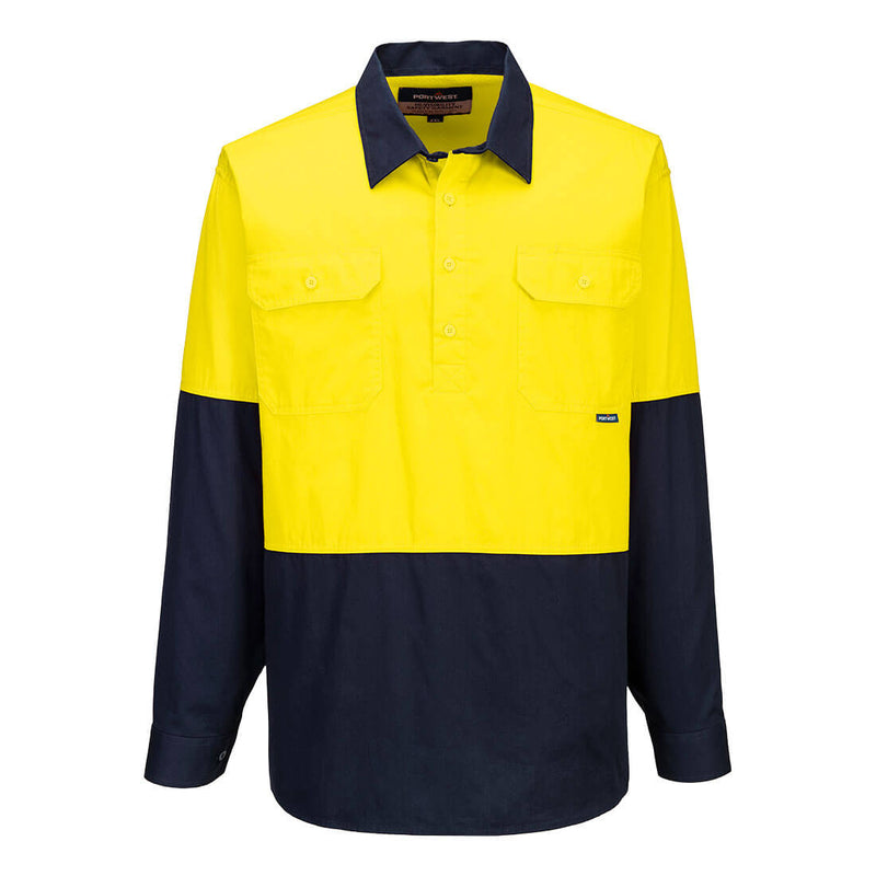 Canberra Hi-Vis Lightweight Contrast 1/2 Button Class D Shirt L/S  | MC801