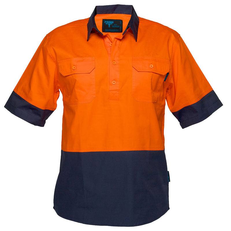 Canberra Hi-Vis Lightweight Contrast 1/2 Button Class D Shirt S/S  | MC802