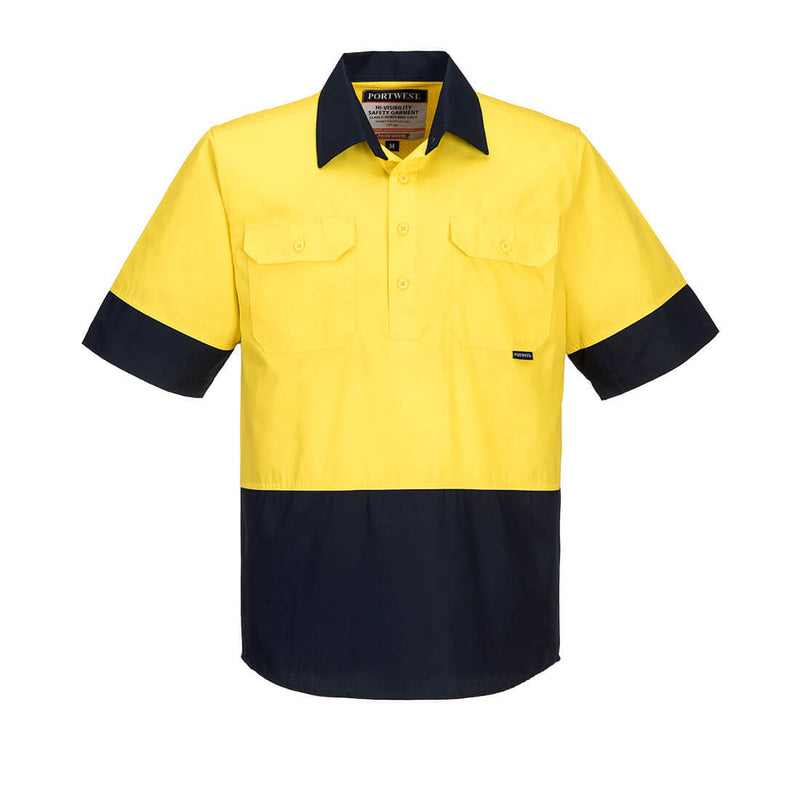 Canberra Hi-Vis Lightweight Contrast 1/2 Button Class D Shirt S/S  | MC802