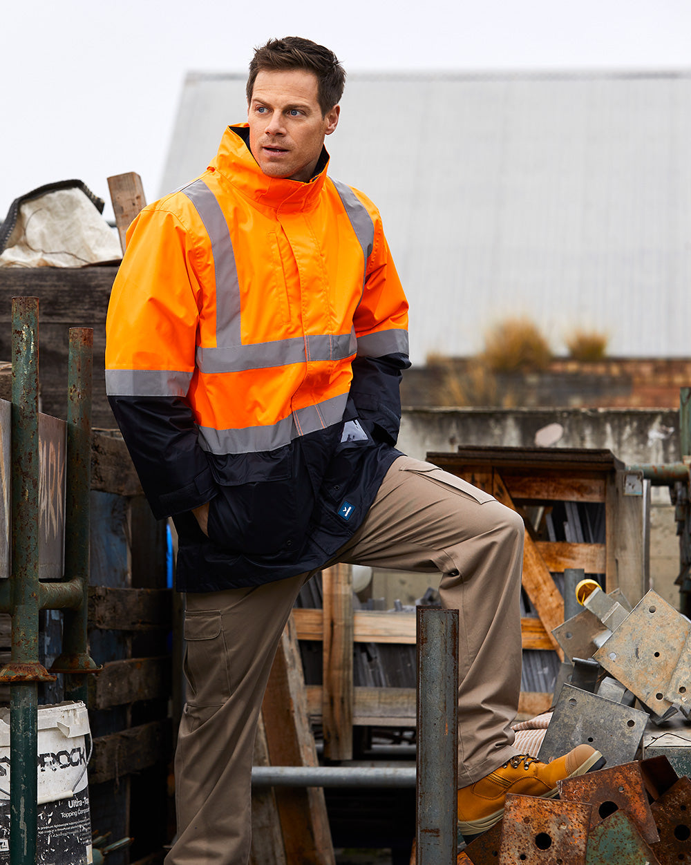 4-in-1 Utility Jacket & Vest in Fluoro Orange & Navy | 23962