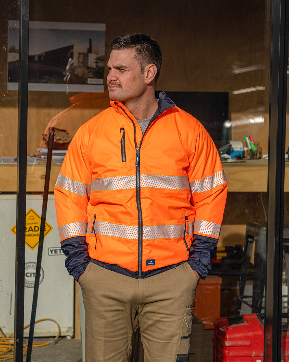 Cahill Hi-Vis Jacket in Fluoro Orange & Navy | 47948