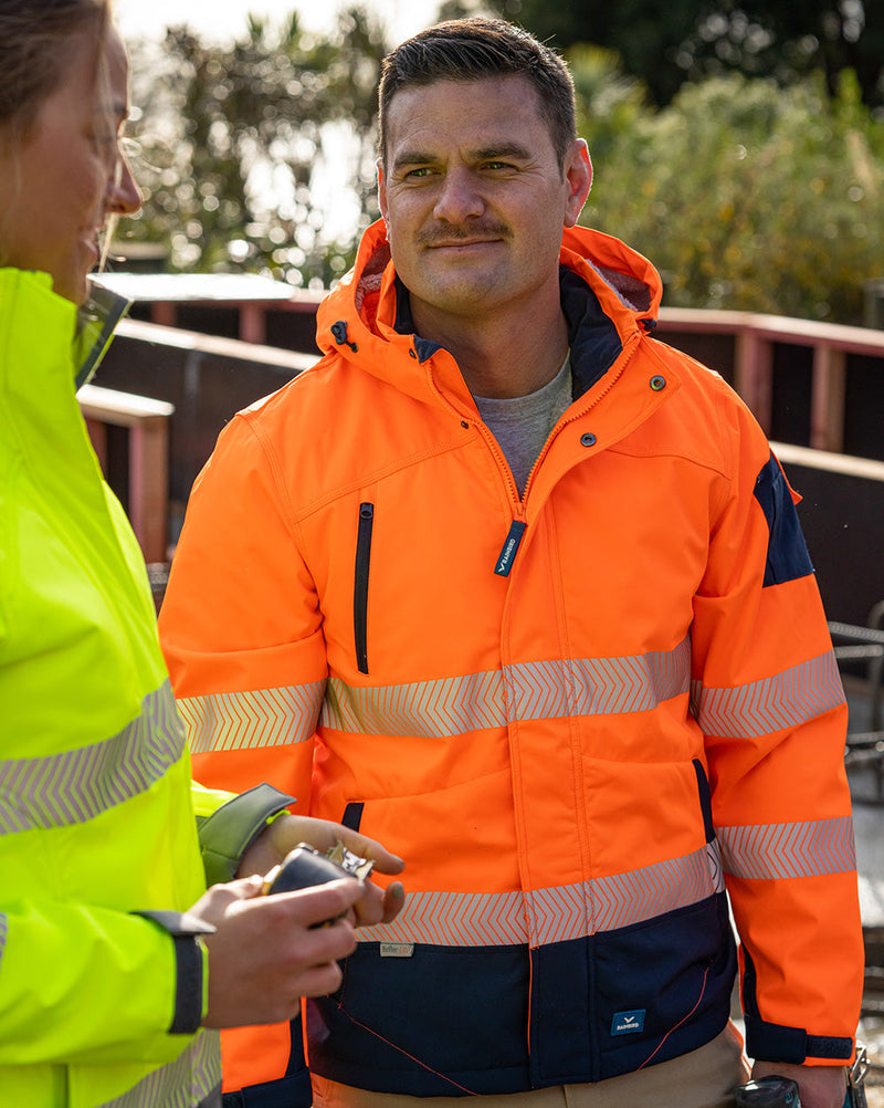 Jones Hi-Vis Softshell Coat in Fluoro Orange & Navy | 47648