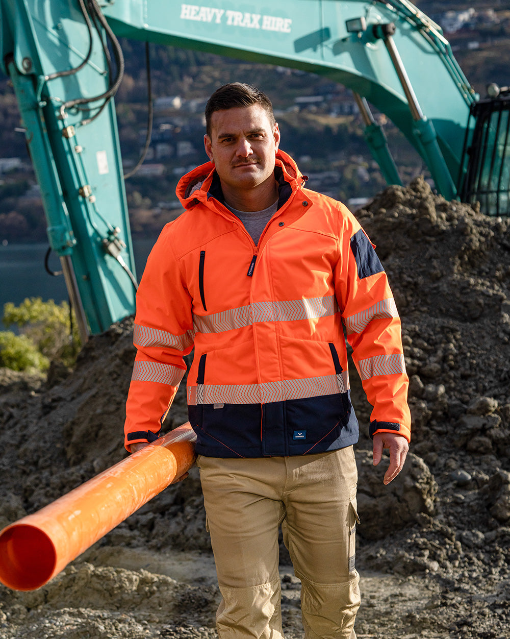Jones Hi-Vis Softshell Coat in Fluoro Orange & Navy | 47648