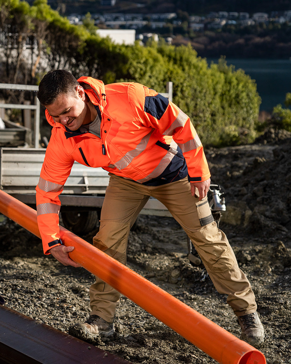 Jones Hi-Vis Softshell Coat in Fluoro Orange & Navy | 47648