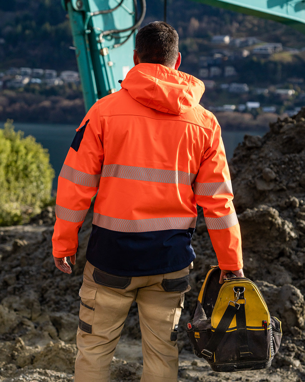 Jones Hi-Vis Softshell Coat in Fluoro Orange & Navy | 47648