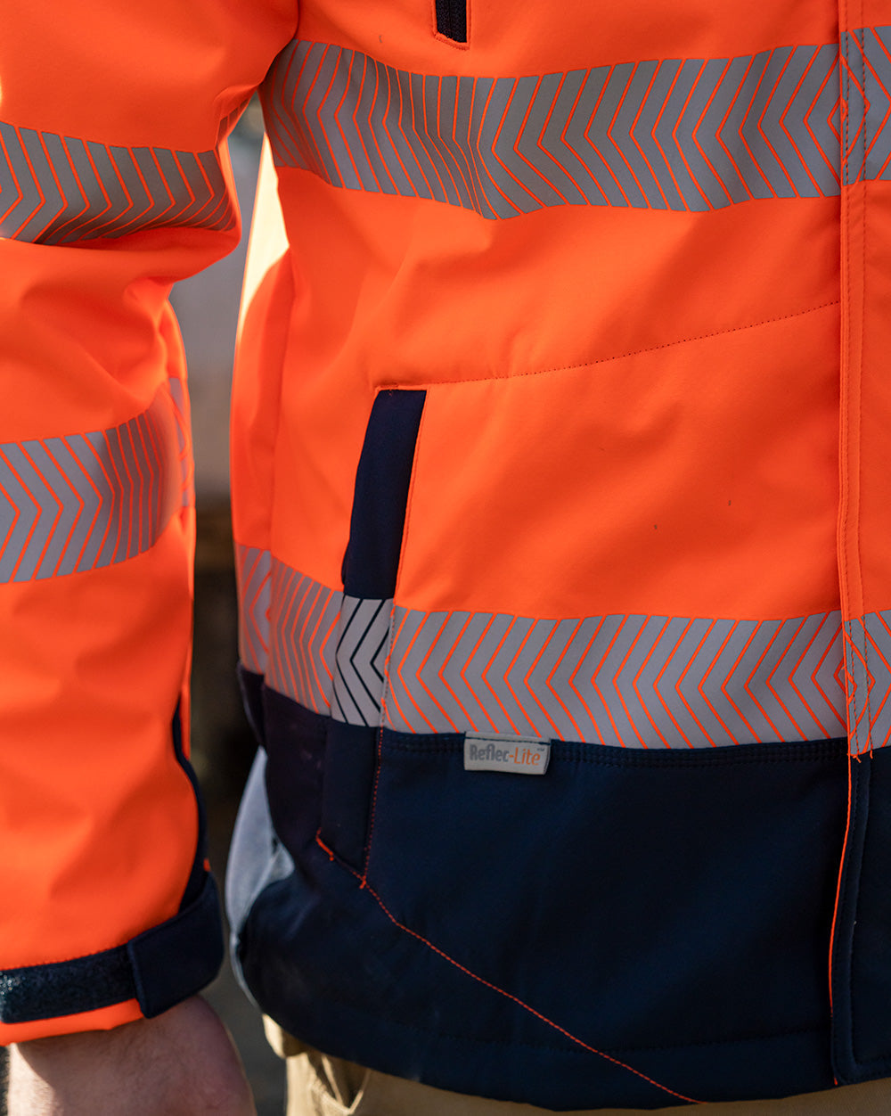 Jones Hi-Vis Softshell Coat in Fluoro Orange & Navy | 47648