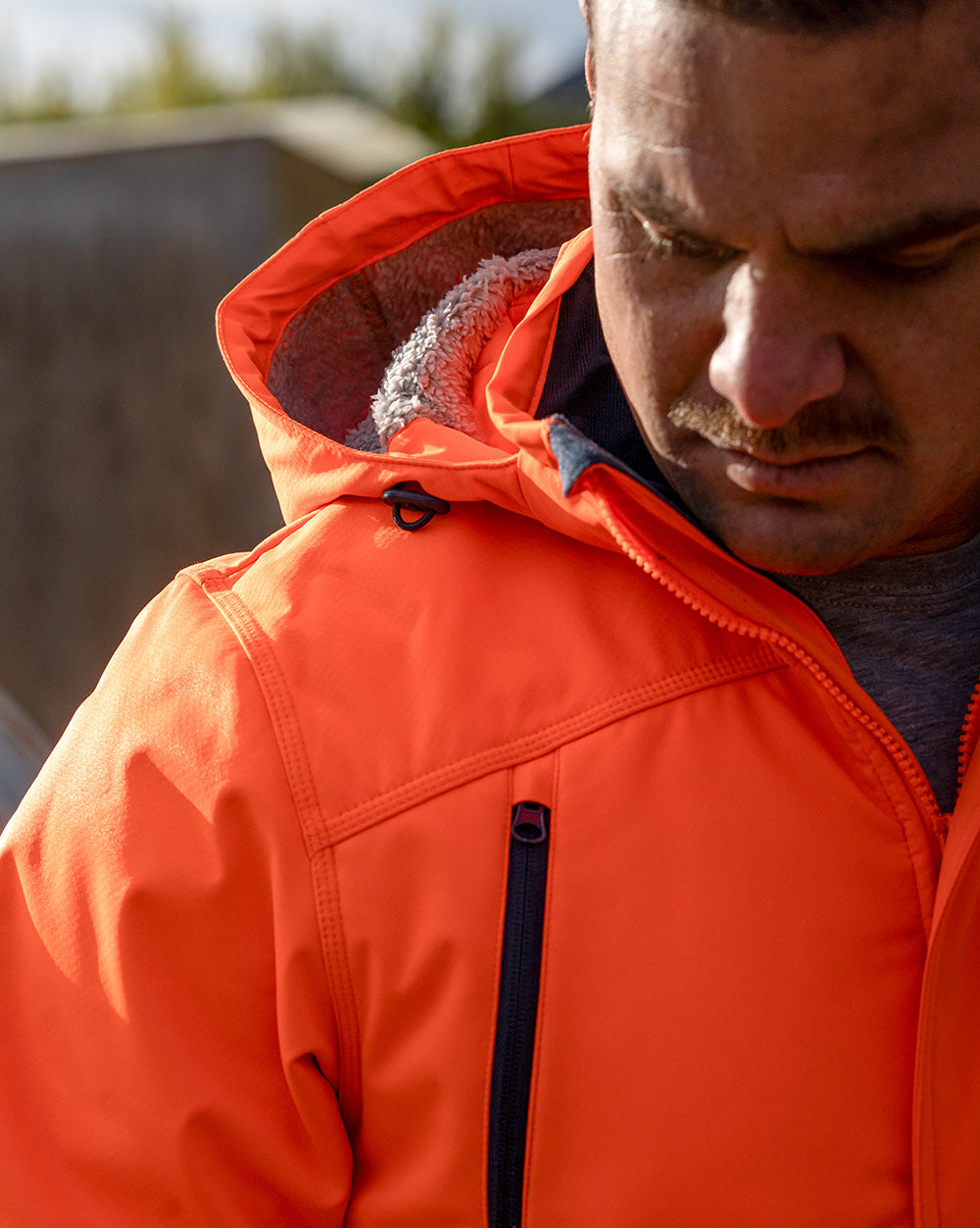 Jones Hi-Vis Softshell Coat in Fluoro Orange & Navy | 47648