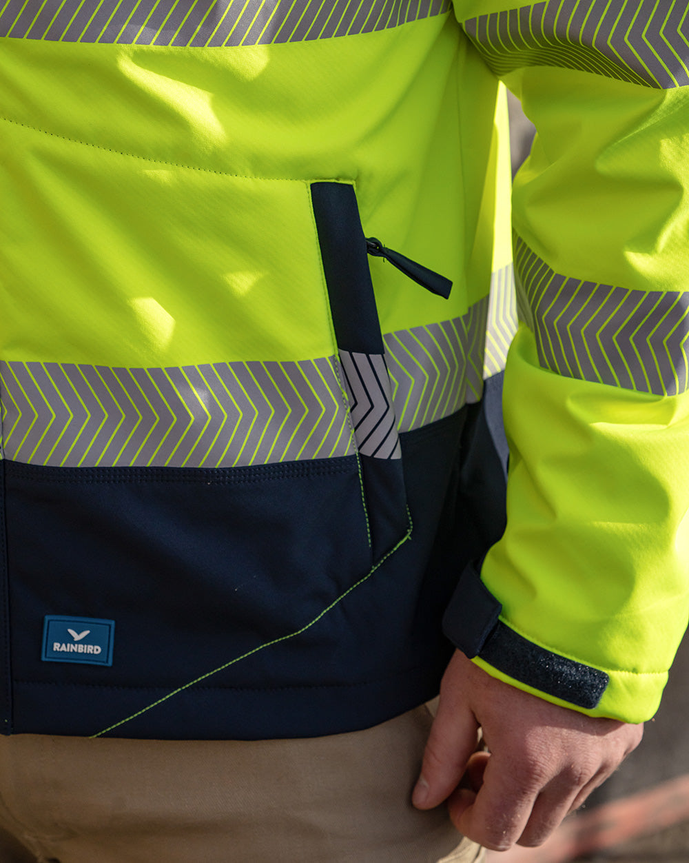 Jones Hi-Vis Softshell Coat in Fluoro Yellow & Navy | 47646