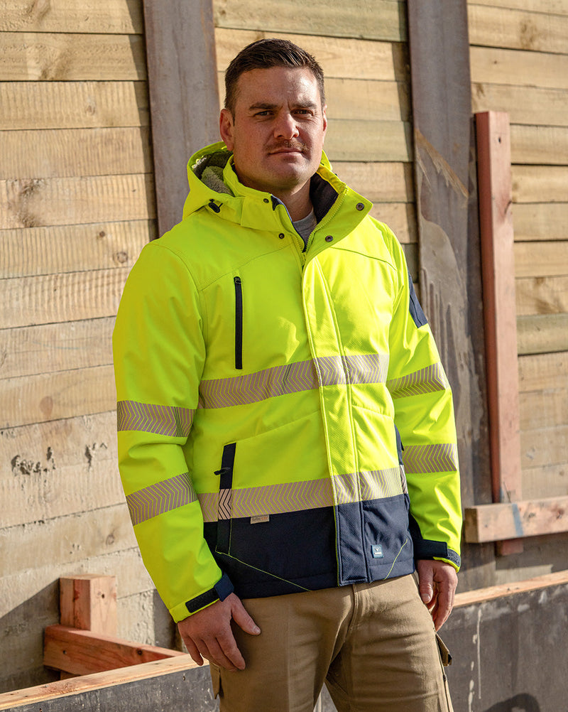 Jones Hi-Vis Softshell Coat in Fluoro Yellow & Navy | 47646