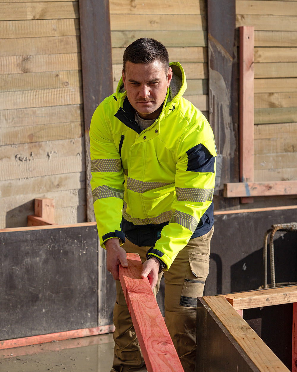 Jones Hi-Vis Softshell Coat in Fluoro Yellow & Navy | 47646