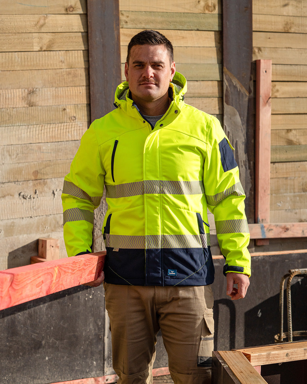 Jones Hi-Vis Softshell Coat in Fluoro Yellow & Navy | 47646
