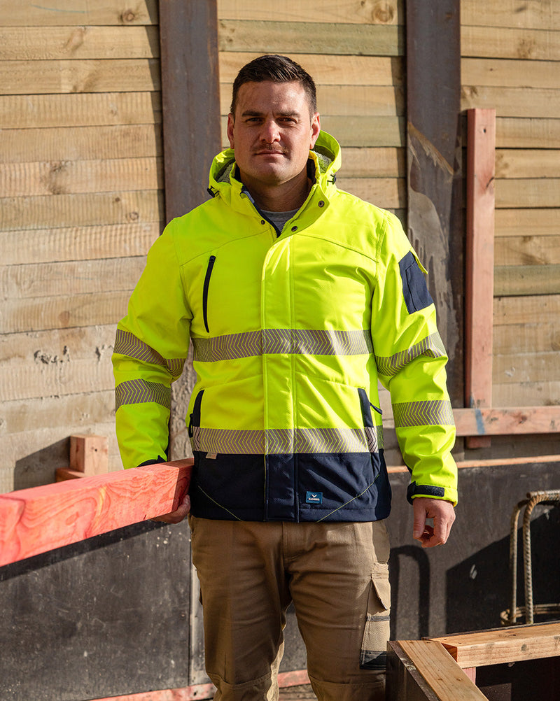 Jones Hi-Vis Softshell Coat in Fluoro Yellow & Navy | 47646