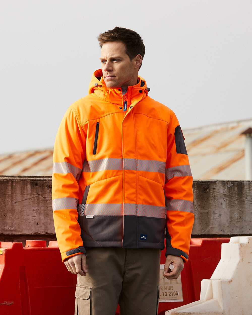 Jones Hi-Vis Softshell Coat in Fluoro Orange & Charcoal | 47645