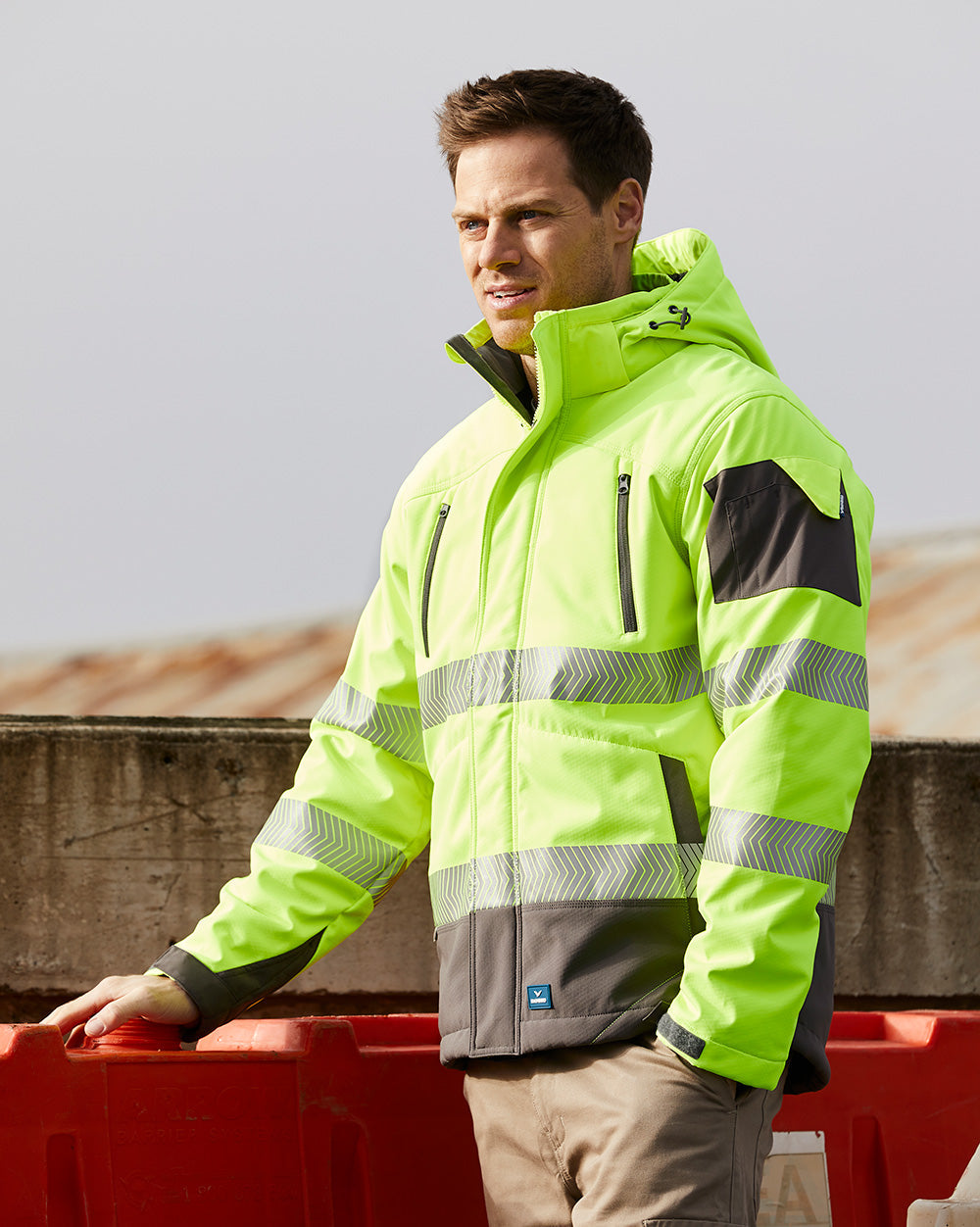 Jones Hi-Vis Softshell Coat in Fluoro Yellow & Charcoal | 47647