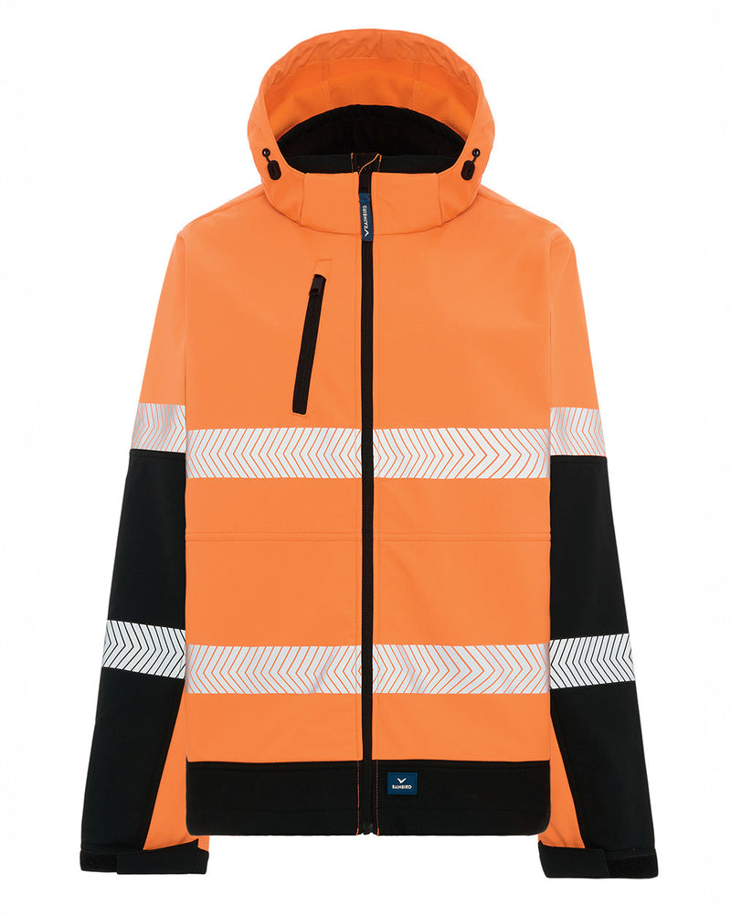 Matthews Hooded Softshell Jacket in Fluoro Orange & Black | 48047
