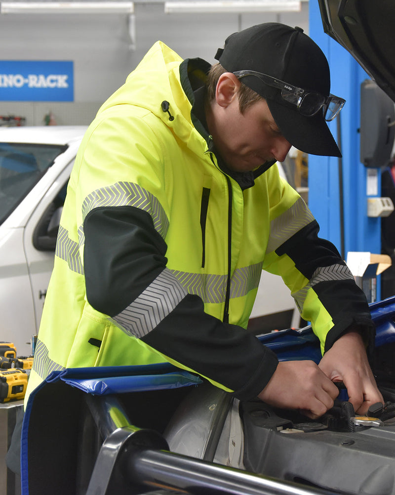 Matthews Hooded Softshell Jacket in Fluoro Yellow & Black | 48046