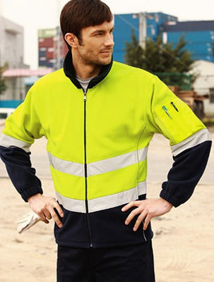 Unisex Adults Hi-Vis Full Zip Polar Fleece With reflective tape