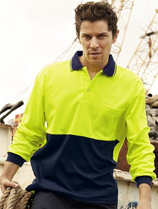 Unisex Adults Hi-Vis Polyface / Cotton Back Polo - L/S