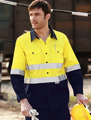 Unisex Adults Hi-Vis L/S Cotton Drill Shirt With Reflective Tape