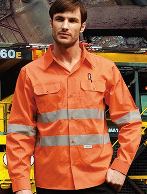 Unisex Adults Hi-Vis L/S Cotton Drill Shirt With Reflective Tape