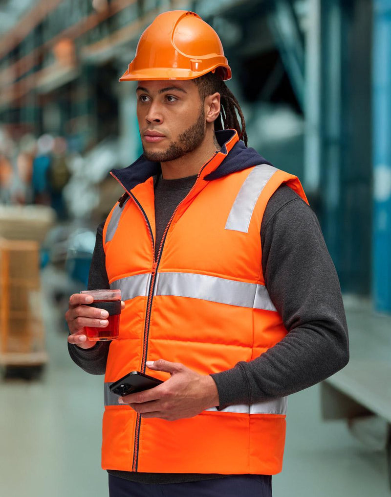 Unisex Hi Vis Hooded Puffer Vest | SW93