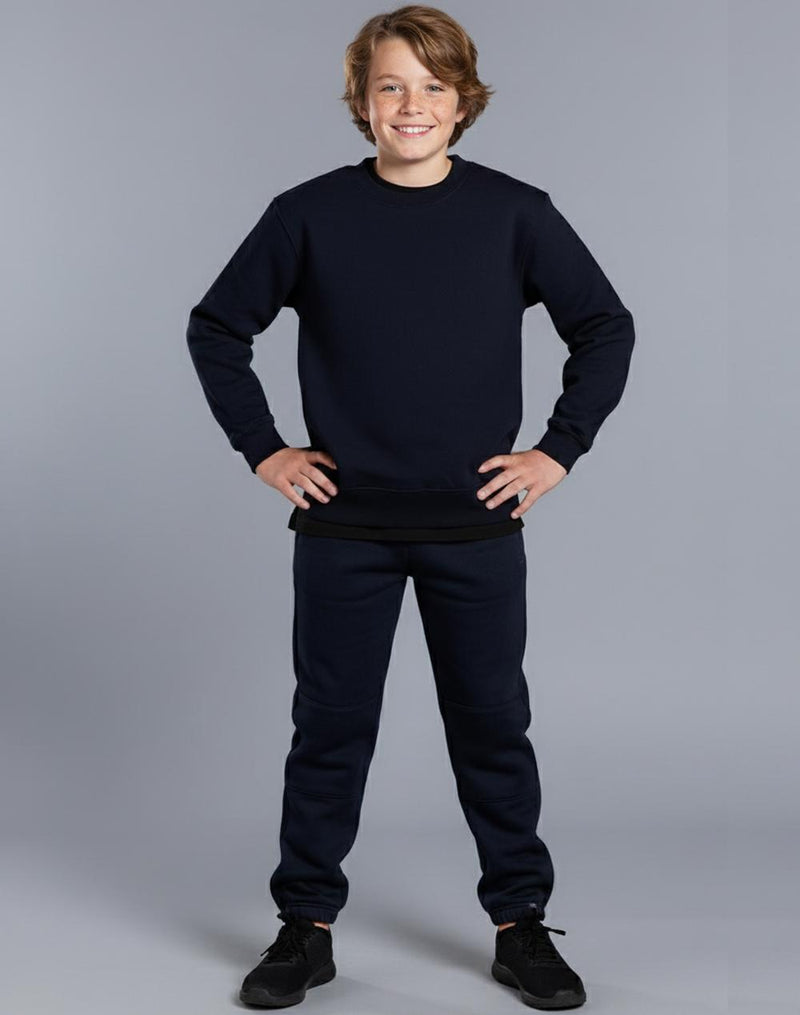 Kid's fleecy trackpants with Zip, Cuffs and knee padding | TP01K
